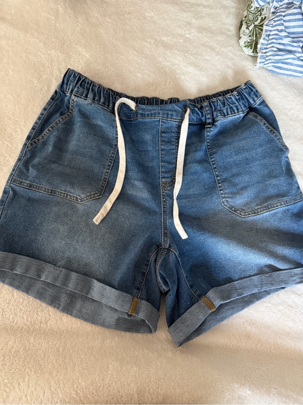 BloomChic Medium Blue Denim Drawstring Shorts